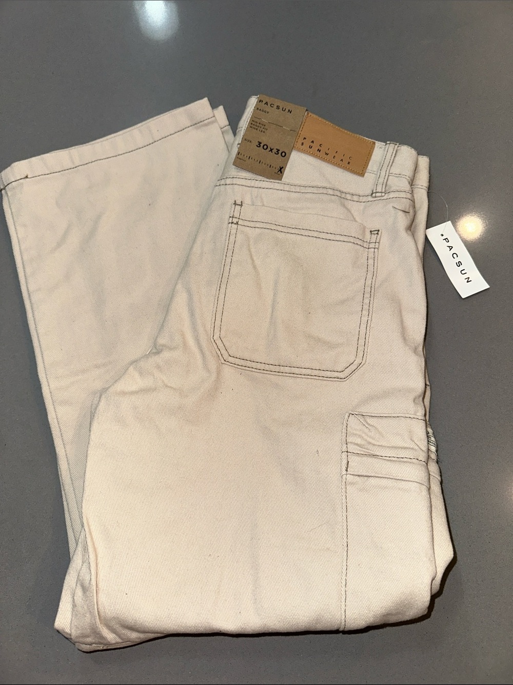 PacSun Men's Cream Carpenter Pants with Utility Pockets